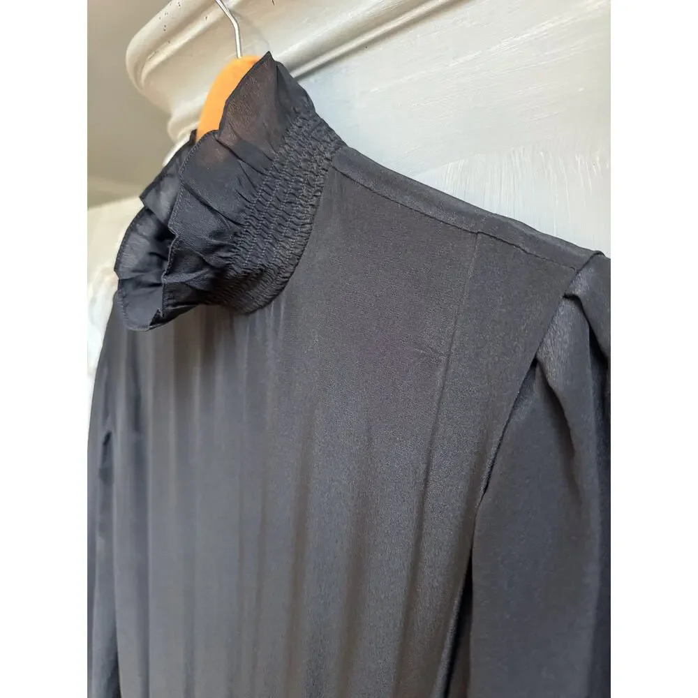 Isabel Marant Etoile Yescott Dress Sz 6 EU Sz 36 Black Silk Asymmetric Midi NWT - Picture 4 of 12